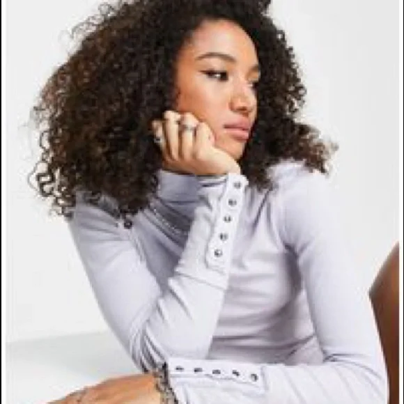 FREE PEOPLE BOHO TOP CUFFED LONG SLEEVES SHIRT MOCK TURTLENECK TEE A2C - Picture 3 of 14